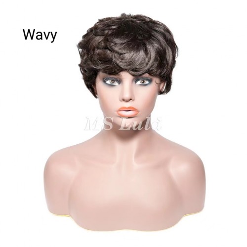 Natural Color Pixie Cut Human Hair Wig Machine-made Wig for Women | Human Hair Wig | Lace Front